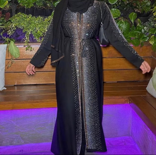 BLACK FULL STONES ABAYA