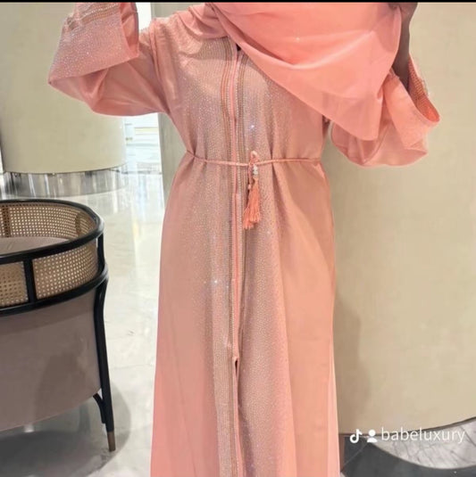 ROSE PINK FULL STONES ABAYA